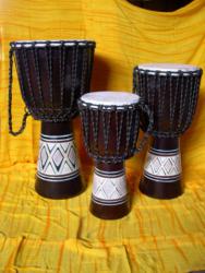 Djembe bemalt mit Profischnürung und hochwertiger Tasche 